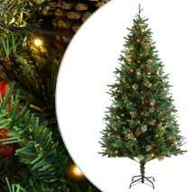 vidaXL Χριστουγ. Δέντρο Πράσινο 225 εκ. με LED & Κουκουνάρια PVC&PE