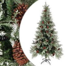 vidaXL Χριστουγ. Δέντρο Πράσινο / Λευκό 225 εκ. με Κουκουνάρια PVC&PE