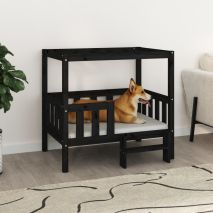 vidaXL Κρεβάτι Σκύλου Μαύρο 95,5x73,5x90 εκ. από Μασίφ Ξύλο Πεύκου